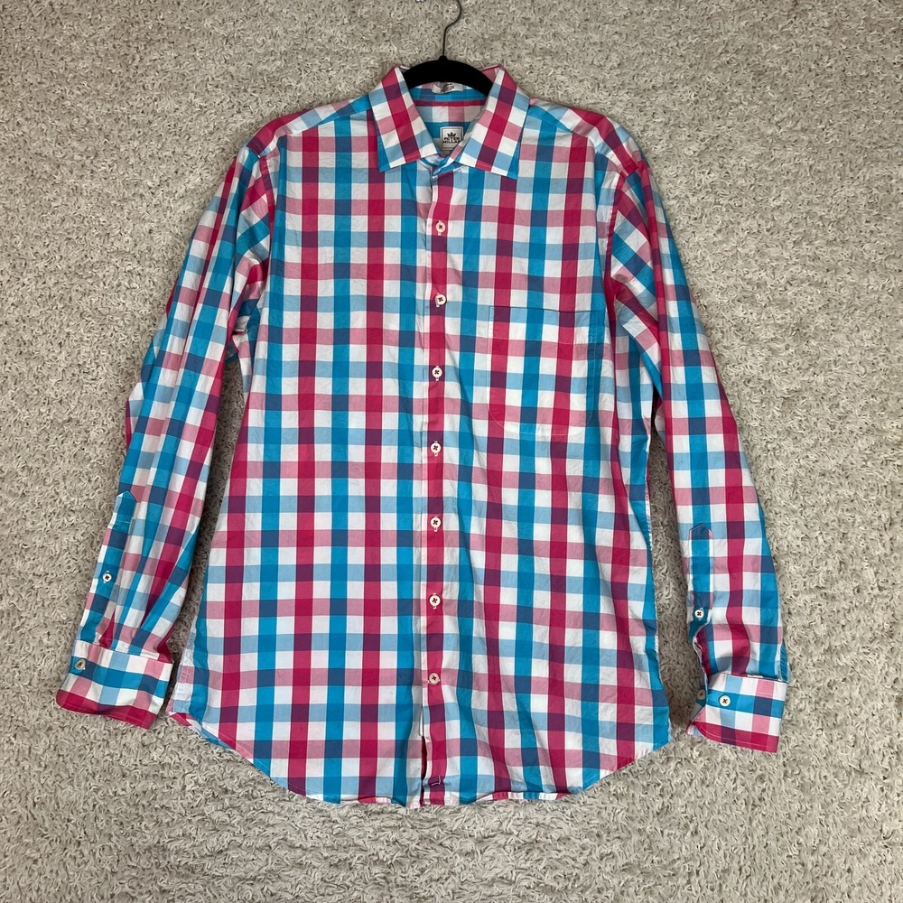 Peter Millar Button Down Shirt Mens Medium Colorful Check Business Preppy Travel